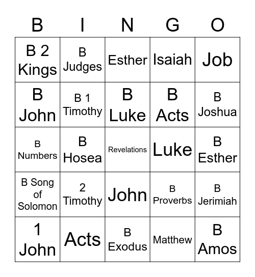 Bible Books Bingo Card