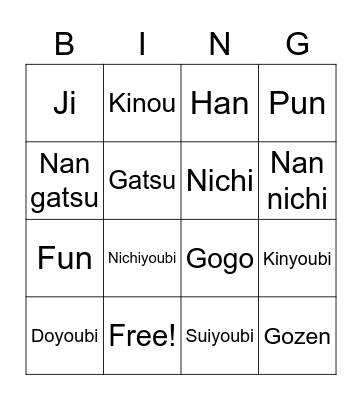 Dates and Time BING Bingo Card