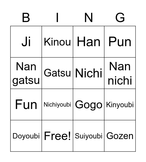 Dates and Time BING Bingo Card