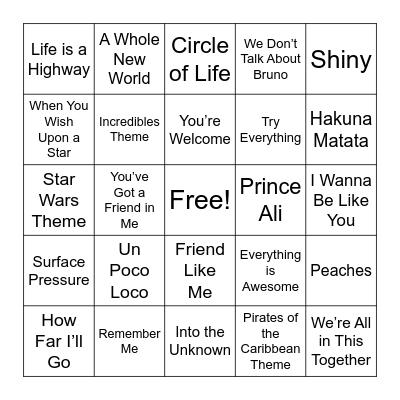 Movie Song Bingo Card