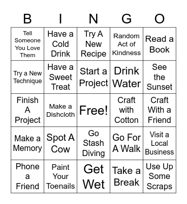 Self Care Summer Bingo Card