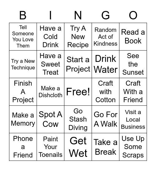 Self Care Summer Bingo Card