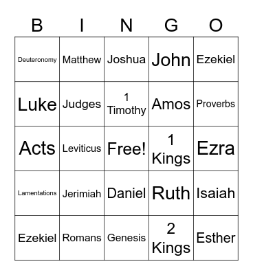 Bible Books Bingo Card