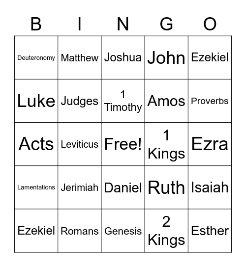 Bible Books Bingo Card