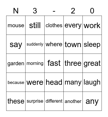 N 3 Bingo Card