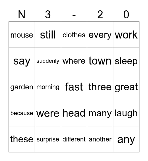 N 3 Bingo Card