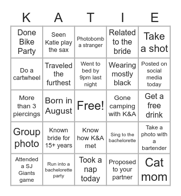 Katie’s Bachelorette Bingo Card