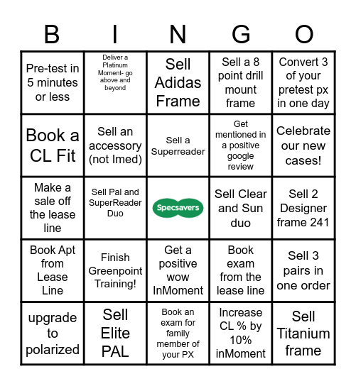 SPECSAVERS BINGO!!! Bingo Card