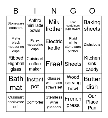 Bridal Bingo Card