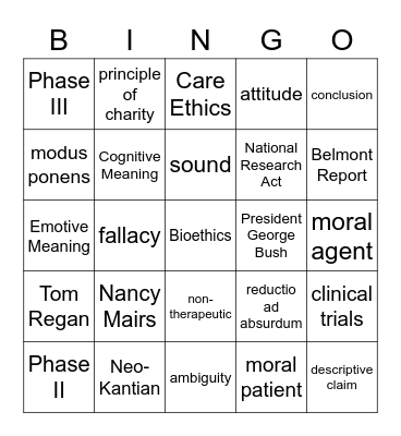 Medical Ethics Bingo Card