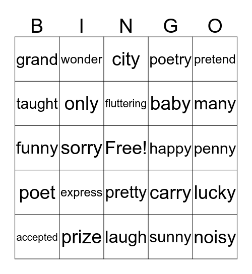 2nd Grade Lesson 18 Bingo Card