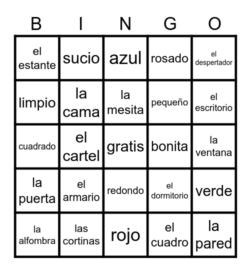 El Dormitorio Bingo Card