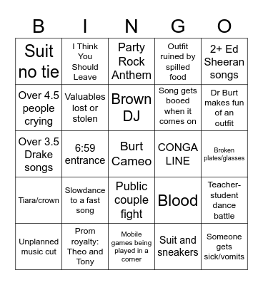 Official 2023 Prom Bingo Card