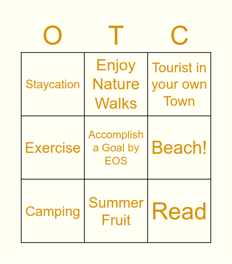 OTC SUMMER Bingo Card