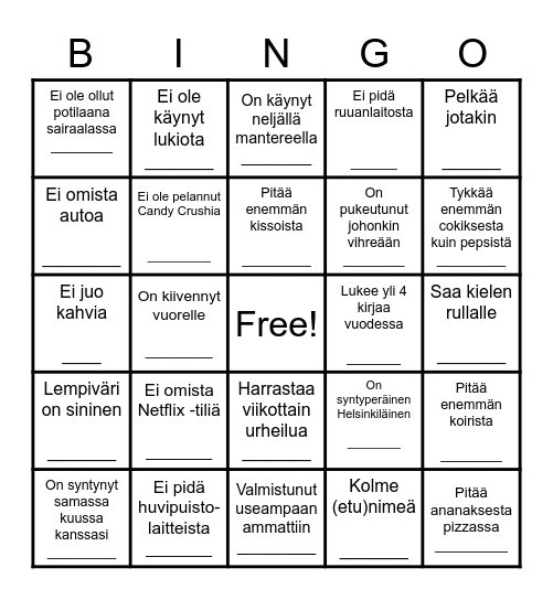 Kehittämispäivän bingo - etsi henkilö kuka Bingo Card