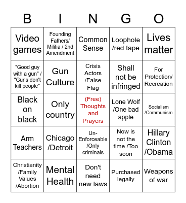 US Mass Shooting Bingo Card