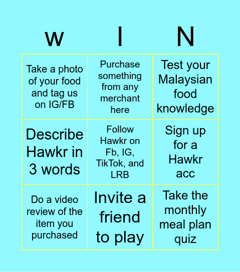 Hawkr Bingo Card