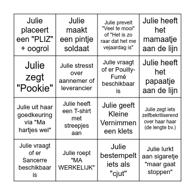 Julie's Bachelorette Bingo Card