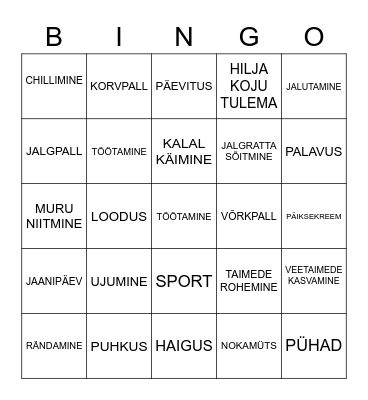 Minu suvi Bingo Card