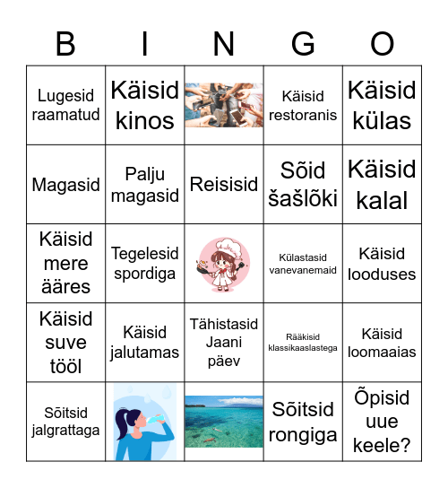 Minu suve tegevused Bingo Card