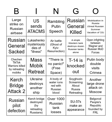 Ukrainian Counter Offensive Bingo Card
