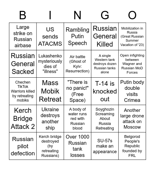 Ukrainian Counter Offensive Bingo Card