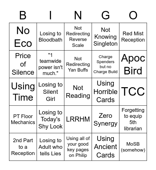 skill issue bingo Card