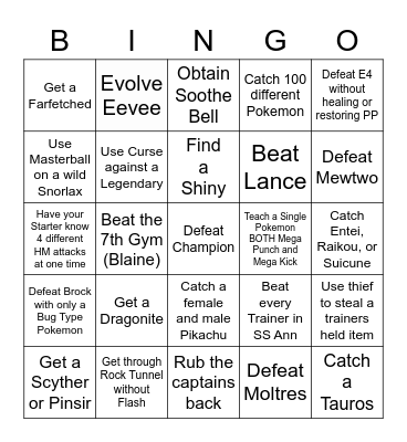 Pokemon FRLG Bingo Card
