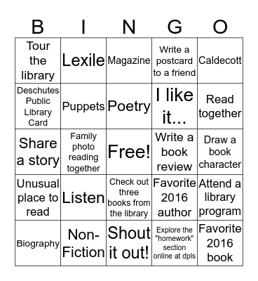 Book Bingo!  Bingo Card