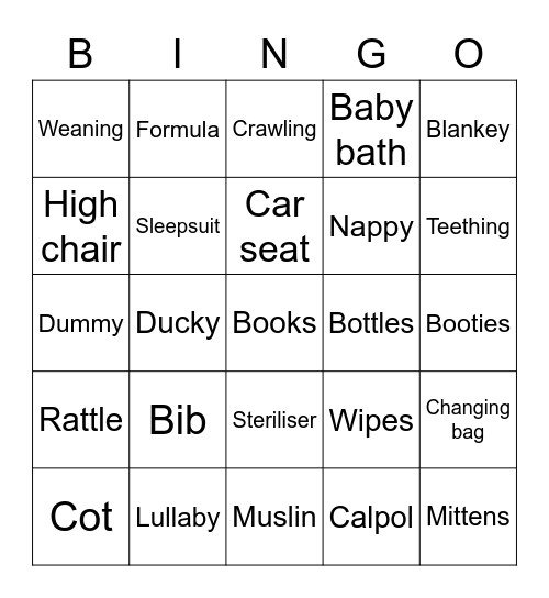 Priya's baby shower Bingo Card