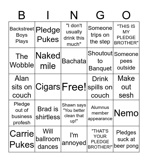 Bid Party Bingo Card