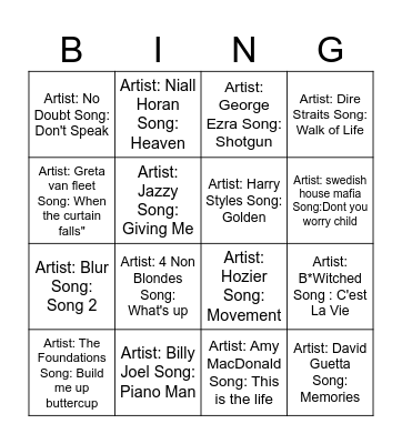 Game 1 Bingo Card
