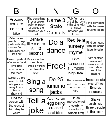 Emerge Action Bingo Card