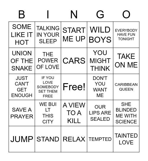 DURAN DURAN RADIO Bingo Card