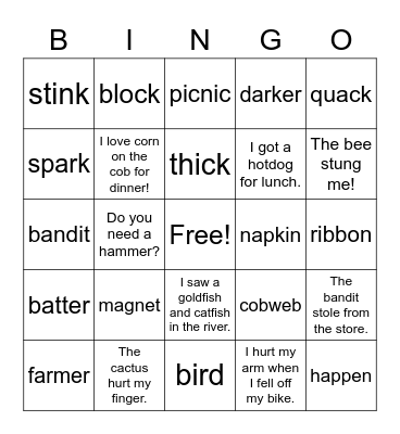 Rabbit -ck -k r-controlled Bingo Card