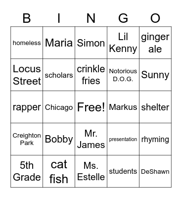 Simon B. Rhymin Bingo Card