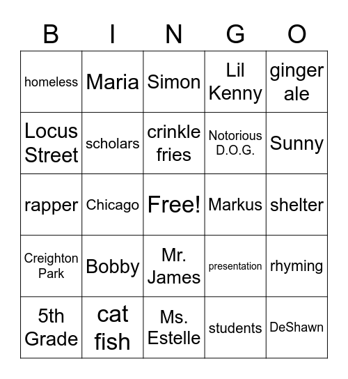 Simon B. Rhymin Bingo Card