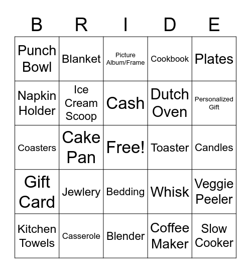 Bridal Bingo Card