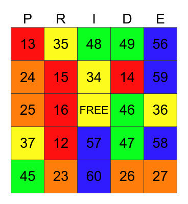 PRIDE Bingo Card