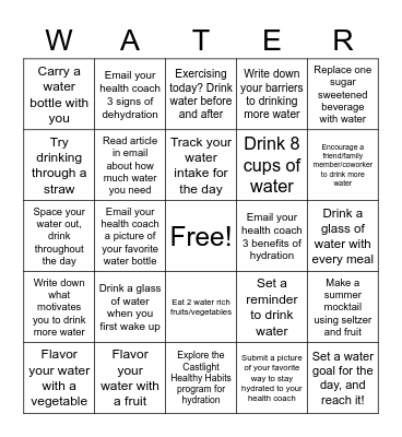 Hydration Bingo GDMS Bingo Card