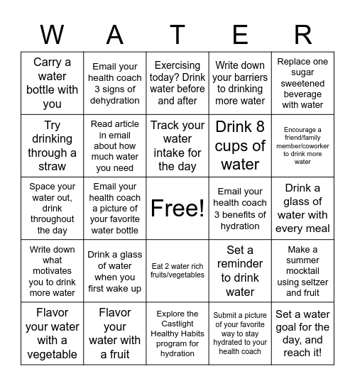 Hydration Bingo GDMS Bingo Card