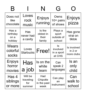 Project Excel Bingo Card