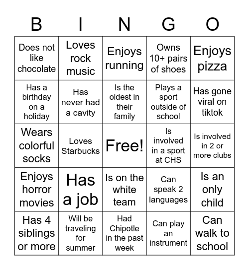 Project Excel Bingo Card
