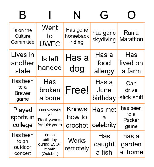 Realityworks ESOP BIngo Card