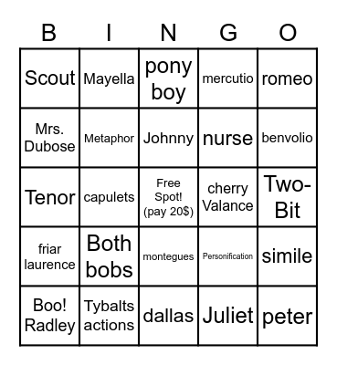 Really Lit exam bingo thing Bingo Card