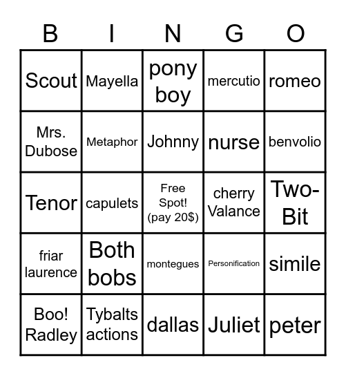Really Lit exam bingo thing Bingo Card
