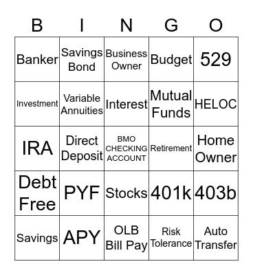 Pay Yourself First Bingo Card