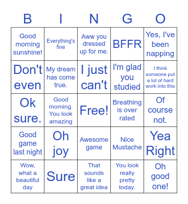 Sarcasm Bingo Card