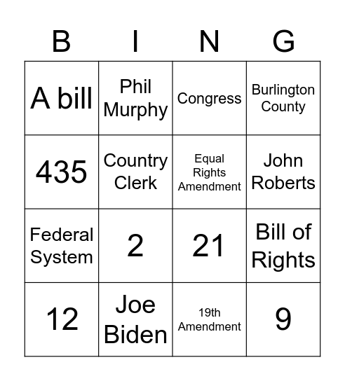 API Democracy and Civics Bingo Card