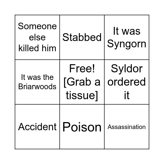 Korrin Died. We're In Pain Bingo Card